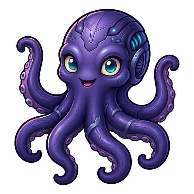 Otto, a friendly purple cyber-octopus, waving hello.